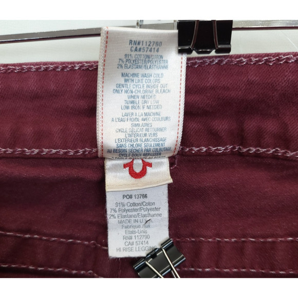 True Religion‎ Jeans Women 27 Burgundy Hi Rise Legging Stretch Skinny USA Made - Picture 10 of 14